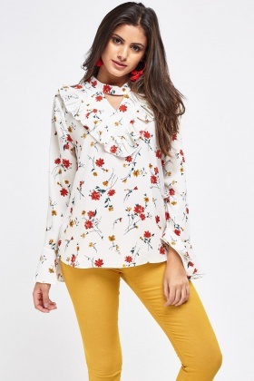 Floral Printed Keyhole Front Blouse