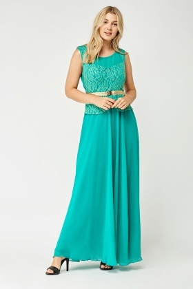 Illusion Embroidered Lace Contrast Maxi Dress