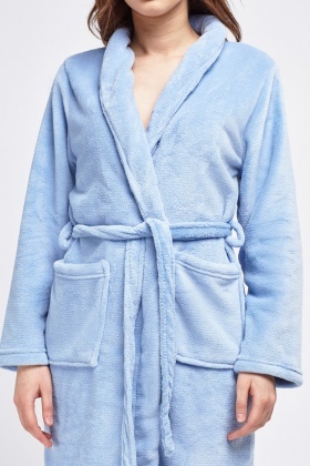 blue fluffy dressing gown