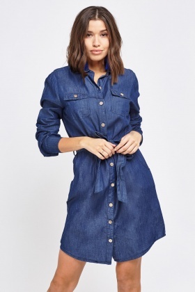 Denim Midi Shirt Dress - Just $6