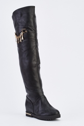 Chained Side Knee High Boots