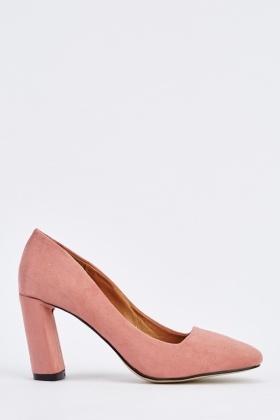 pink pointed block heels