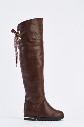 flat over the knee boots lace up back