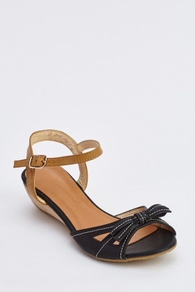 Bow Front Low Wedge Sandals - Just $6