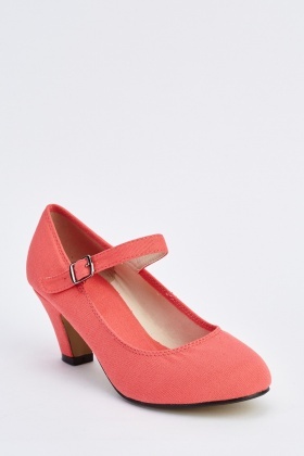 Textured Mary Jane Mid Heel Shoes