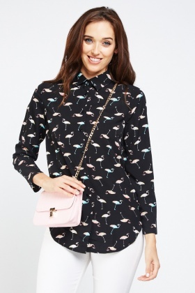 Flamingo Print Sheer Shirt