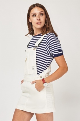 white denim dungaree dress