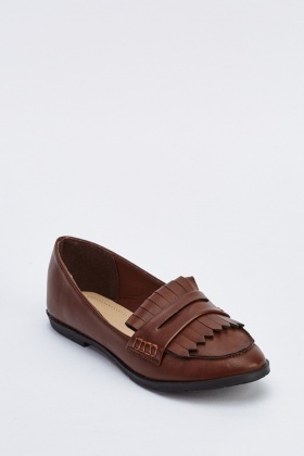 Faux Leather Fringed Loafers