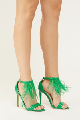 feather ankle strap heels