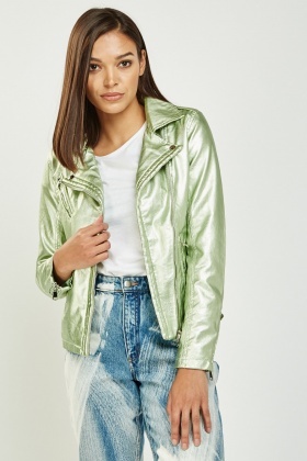 metallic faux leather jacket