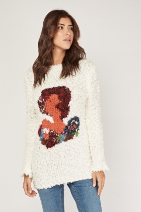 white fluffy knit jumper