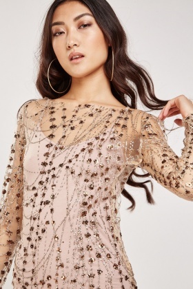 sequin mesh overlay dress