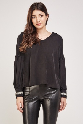 Sequin Embellished Cuffs Blouse - Just $2