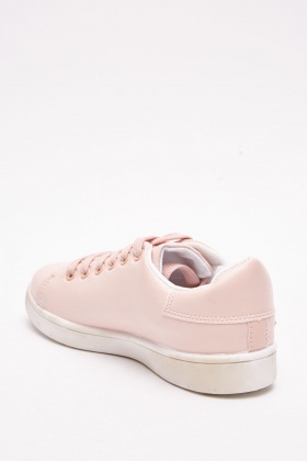 Embroidered Faux Leather Blush Trainers 