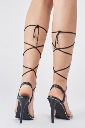 transparent lace up heels