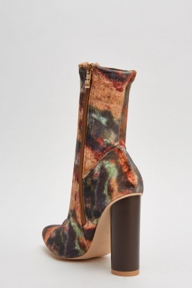 Multi Coloured Velveteen Heeled Boots 