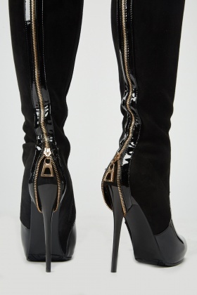 thigh high zip up boots