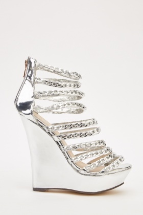 metallic wedge heels