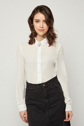 White Sheer Button Up Blouse - Just $3