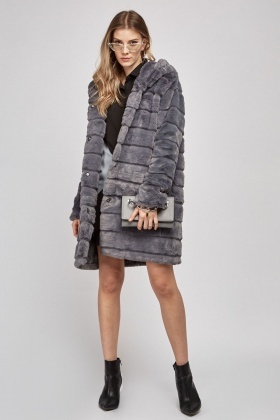 grey coat with faux fur hood