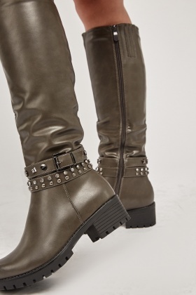 studded knee high boots