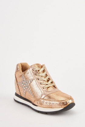 metallic wedge trainers