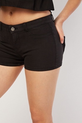 low rise black denim shorts