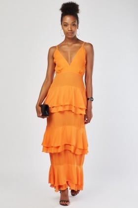 orange ruffle maxi dress