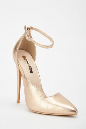 gold stiletto court shoes