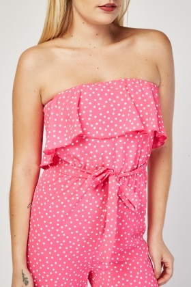 strapless polka dot jumpsuit