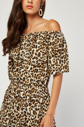 off the shoulder leopard print dress
