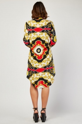 baroque print shirt dress