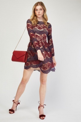 long sleeve lace skater dress