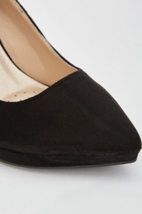 black suedette court shoes