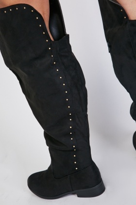 Suedette Studded Knee High Boots - Just $6