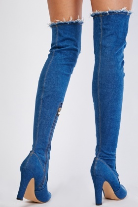 denim thigh high boots