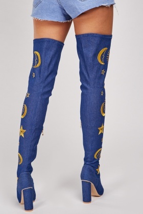 thigh high embroidered boots