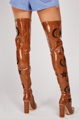 patterned thigh high boots