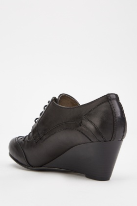 black lace up wedge heels