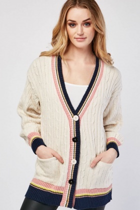 CLANE STRIPE CABLE HALF SLEEVE CARDIGAN+acs2005.com