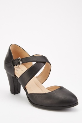 cross strap black heels