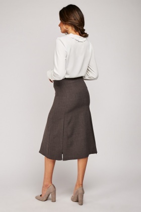 Midi Pencil Skirt With Multiple Slit - Grey - Just $7