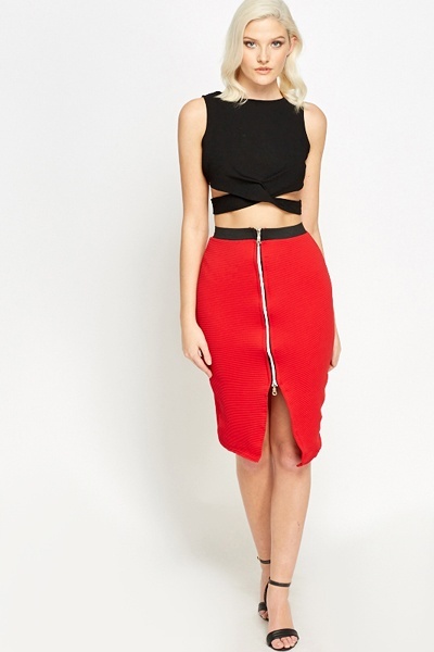 Red Zip Front Ribbed Skirt - Just $7