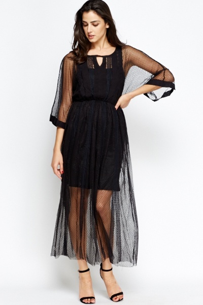 black mesh overlay dress