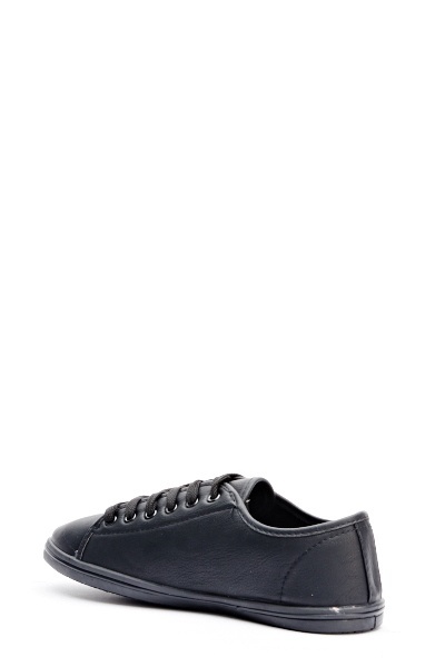 Dark Black Faux Leather Trainers - Just $6
