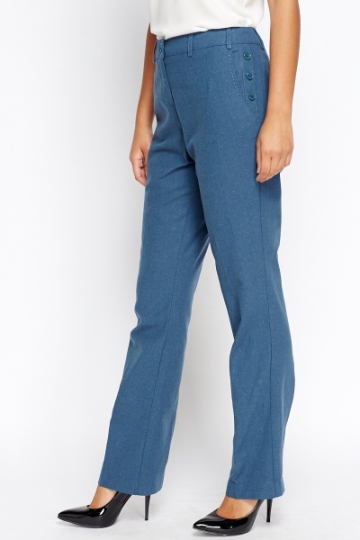 Linen Blend Middle Blue Trousers