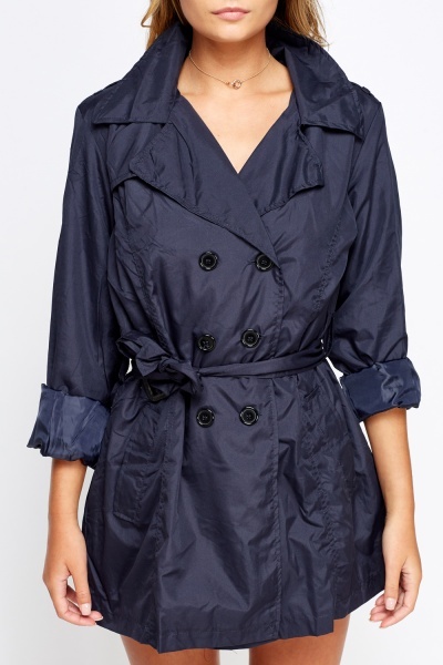 Double Breasted Navy Mac Coat - Just $7