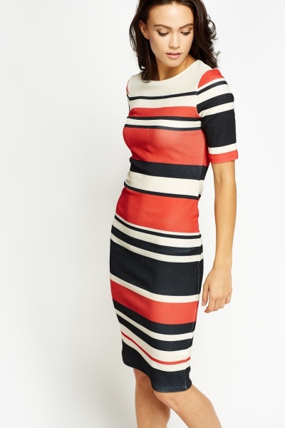 Striped T-Shirt Bodycon Midi Dress - Just $7