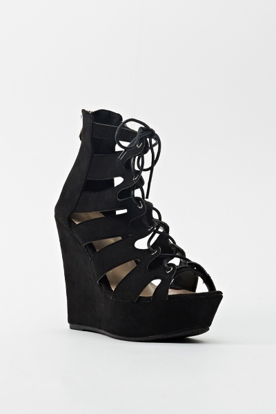 Cut Out Suedette Wedge Heels - Just $6