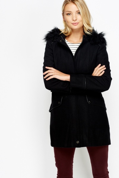 Black Faux Fur Hood Coat - Just $7